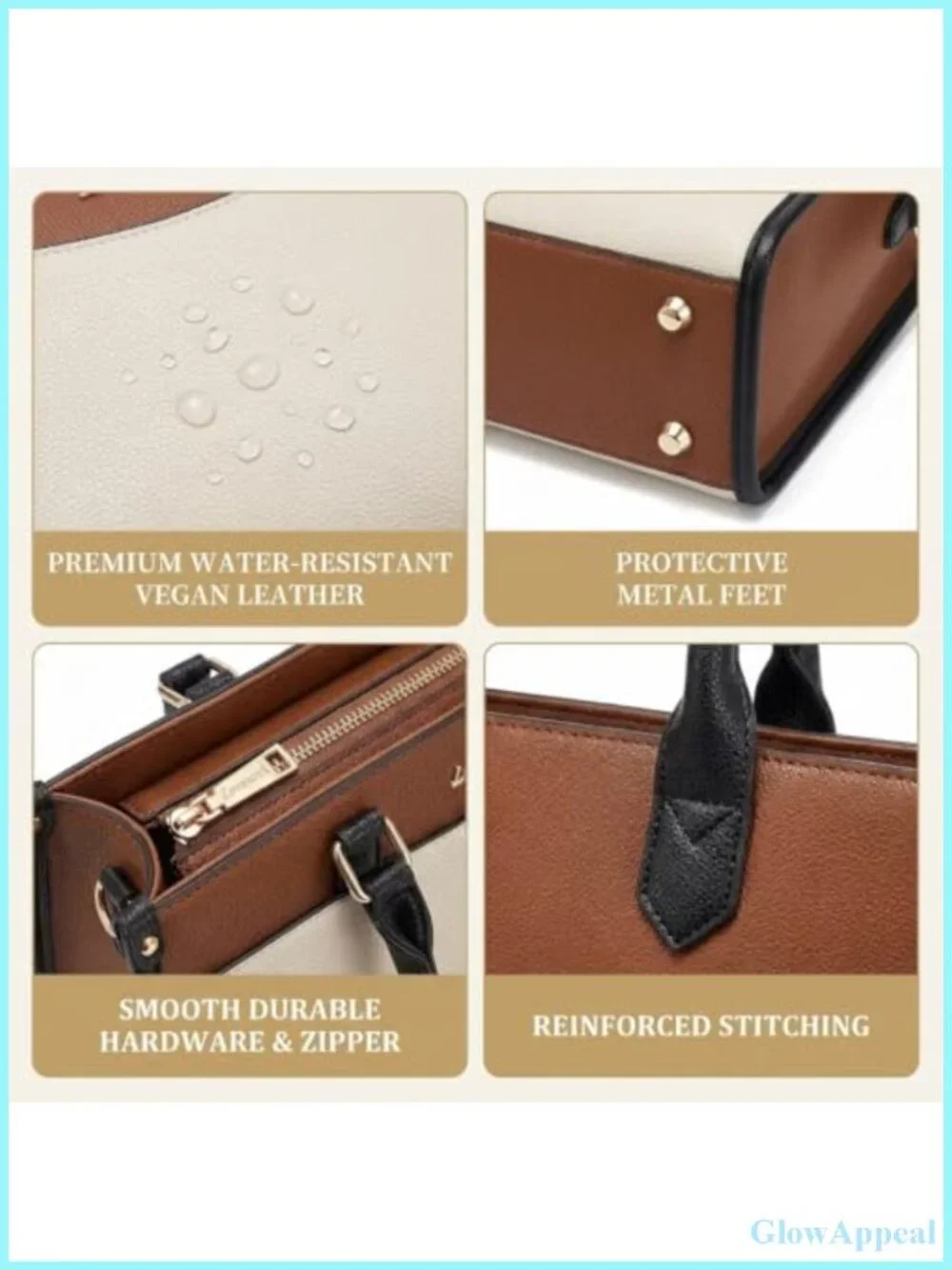 Vegan Leather Satchel Tote Bag with Top Handle & Crossbody Strap